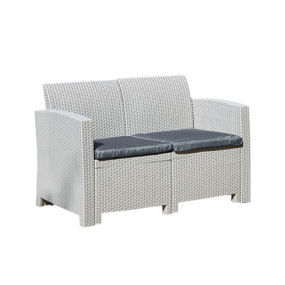 Image of 2-Seater Rattan Effect Sofa in Grey with Cushions | Marbella